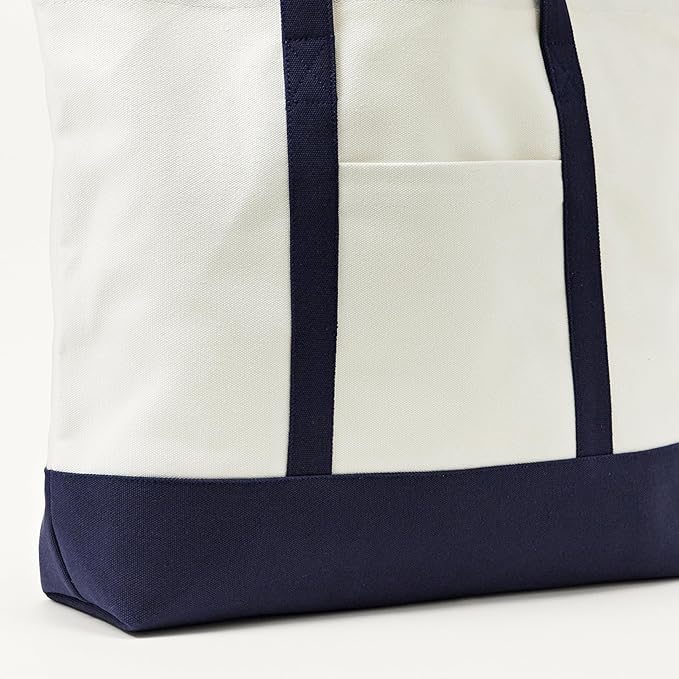Amazon Essentials Unisex Adults' Large Heavy Duty Canvas Beach Tote Bag, Natural/Navy, One Size - Image 3