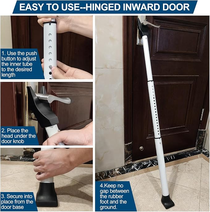 Rerishom Door Security Bar, Heavy Duty Door Stopper Jammer for Hotel | Locking Security Bar for Door, Adjustable Home Security Barricade for Apartment, Hotel Room and Screen Door - Image 6