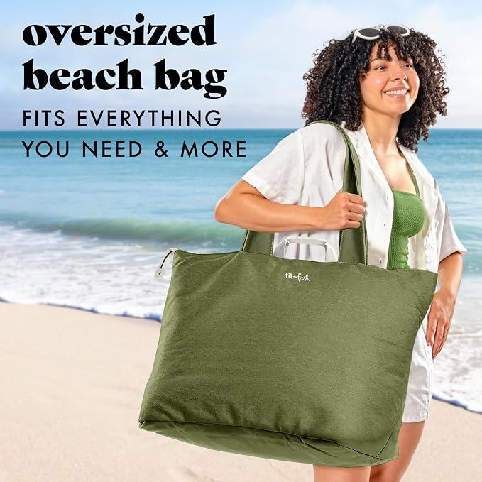 Fit & Fresh All The Things XL Beach Bag for Women, Oversized Travel Tote | Zip Closure, 3 Interior Pockets, 1 Large Zip Pocket, Dual Carry Handles, Canvas Weekender - Pool, College, Laundry, Groceries - Image 2