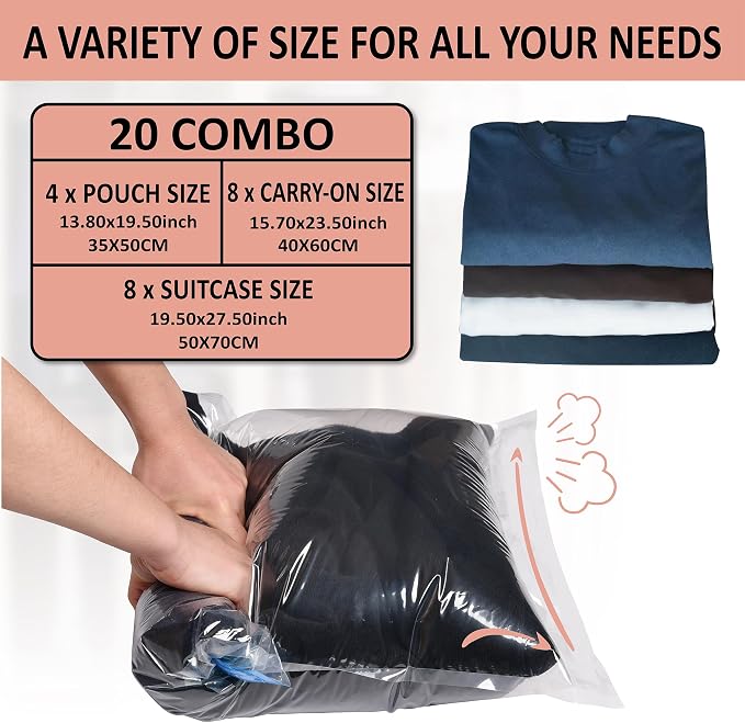 Cozy Essential Compression Bags for Travel - Travel Essentials - 20 Pack Space Saver Bags - No Vacuum Needed - Compression Packing Bags for Cruise Accessories - Image 3