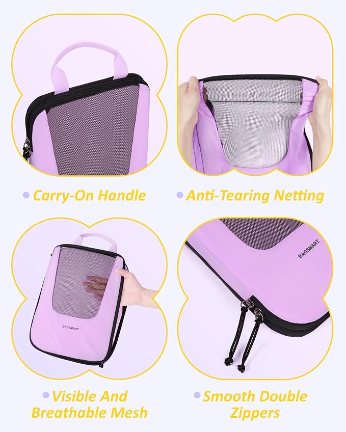 BAGSMART Compression Packing Cubes for Travel, 6/5/4set Lightweight Packing Organizers, Summer Travel Essentials Suitcase Organizer Bags Set - Image 6