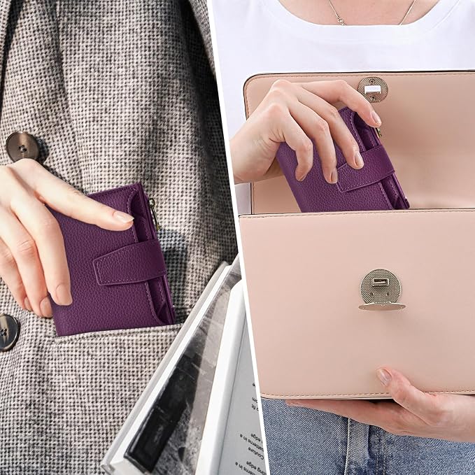 Small Wallet Women RFID Blocking Soft Leather Bifold Compact Card Holder Wallet for Women with Zipper Coin Pocket 4 ID Window - Image 8