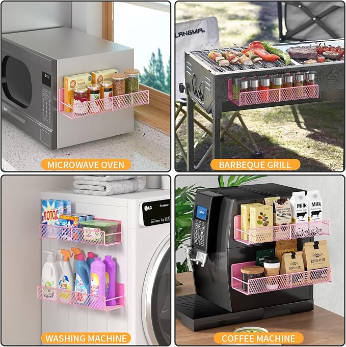 DTUQYX Magnetic Spice Rack for Refrigerator, 4 Pack 100% Metal Strong Magnet Fridge Shelves, Space Saving Spice Organizer, No Drilling Moveable Home Kitchen Laundry Room Storage Organization, Pink - Image 7