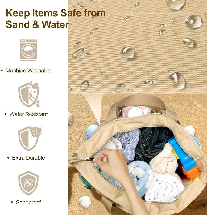 F-color Waterproof Beach Bags for Women - Machine Washable Travel Tote Bag with Zipper Cruise Swim Vacation Essentials - Image 5