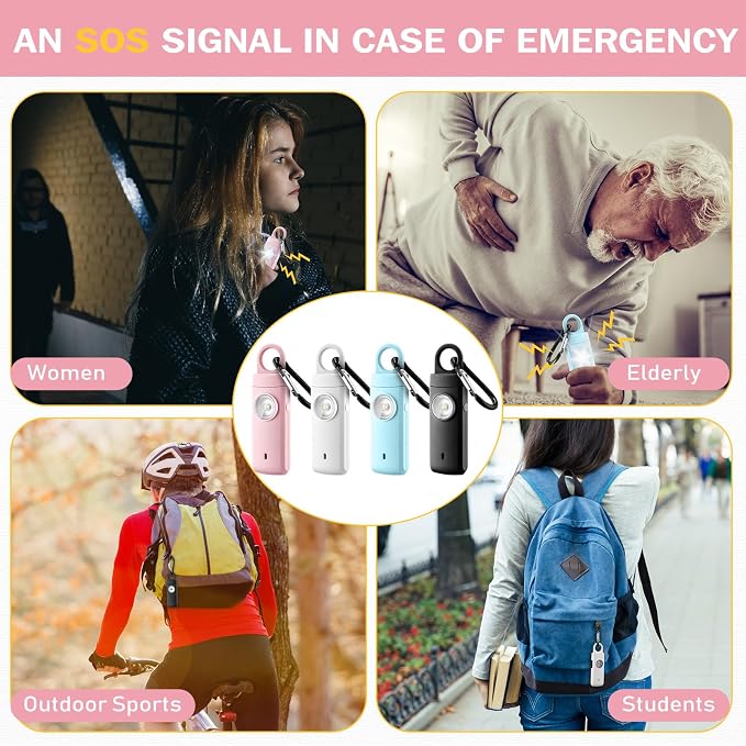 Tellegloww 6 Pcs 130 dB Personal Safety Alarm for Women, Personal Alarm Keychains Loud Siren with LED Strobe Light & Low Battery Notice Rechargeable Self Defense Keychain for Mom(Multicolor,Keychain) - Image 6