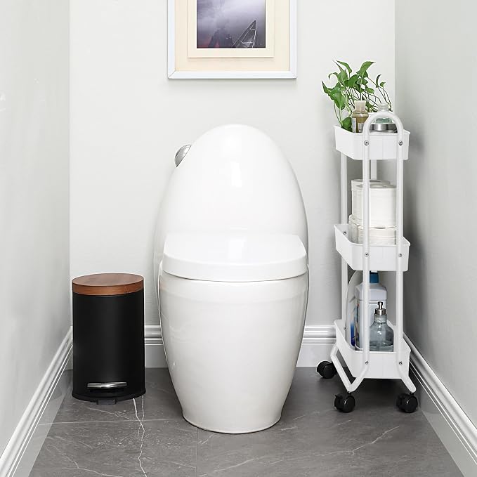 SunnyPoint Slim Rolling Storage Cart, 3 Tier Bathroom Storage Organizer Bathroom, Laundry Utility Cart (White) - Image 4