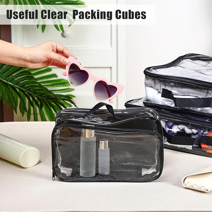 Hillban 6 Pcs Black Large Clear Travel Packing Cube 3 Sizes See Through PVC Organizer for Suitcase Multipurpose Pouch with Handle Vinyl Zippered Storage Bags Luggage Cube Organizer - Image 4