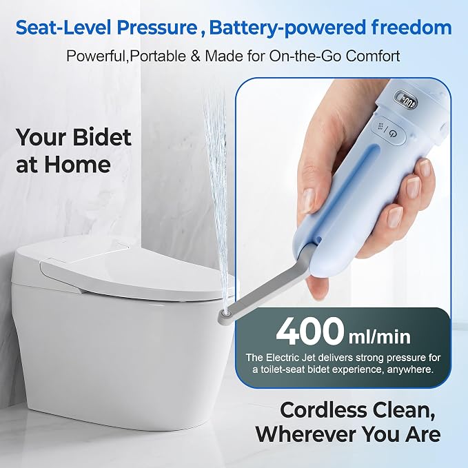 Portable Bidet for Travel | Bathroom - Rechargeable Electric Bidet Sprayer with 3 Pressure | Waterproof for Ultimate Personal Hygiene Cleaning at Home Office and Camping (Blue) - Image 3