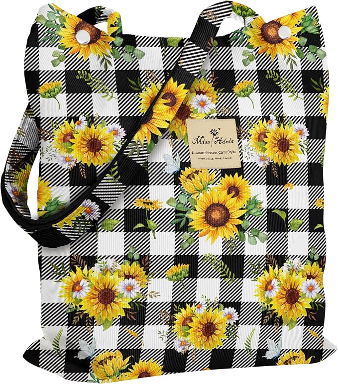 Miss Adola Corduroy Tote Bag for Women with Aesthetic Design | Magnetic Buckle & Pocket, Reusable, Soft, Roomy, Long Shoulder Handles, Double-sided Print, Casual Daily Work, Grocery Bags by MissAdola