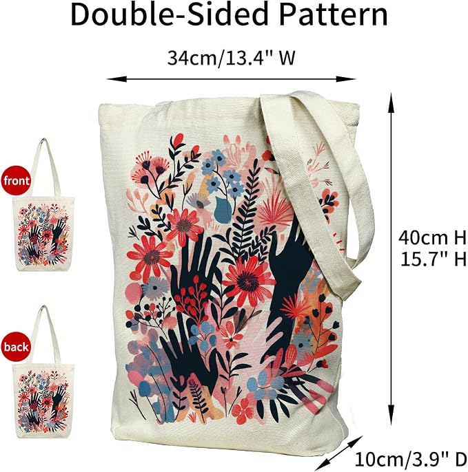 itgowisa Canvas Tote Bag for Women, Tote Bag with Zipper Inner Pocket, Zippered Canvas Bag for Shopping Work Grocery Everyday - Image 3
