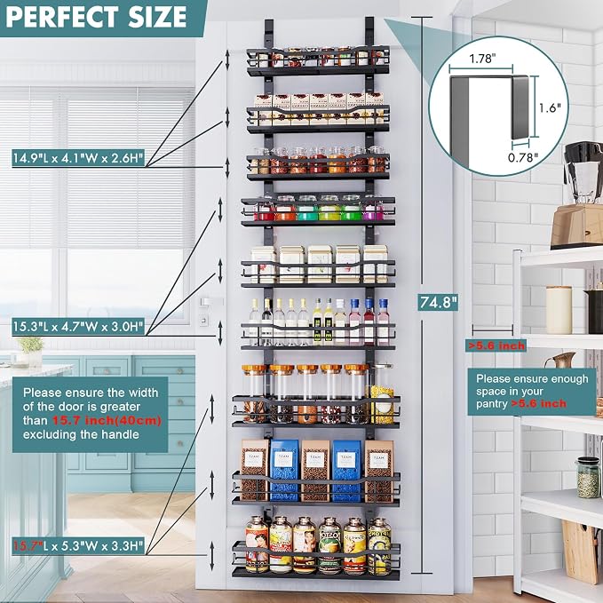 Eastherry Over The Door Pantry Organizer，9-Tier Over The Door Organizer with Adjustable Basket，Metal Hanging Pantry Organizers and Storage for Kitchen, Back of Door Seasoning Rack (Black) - Image 2