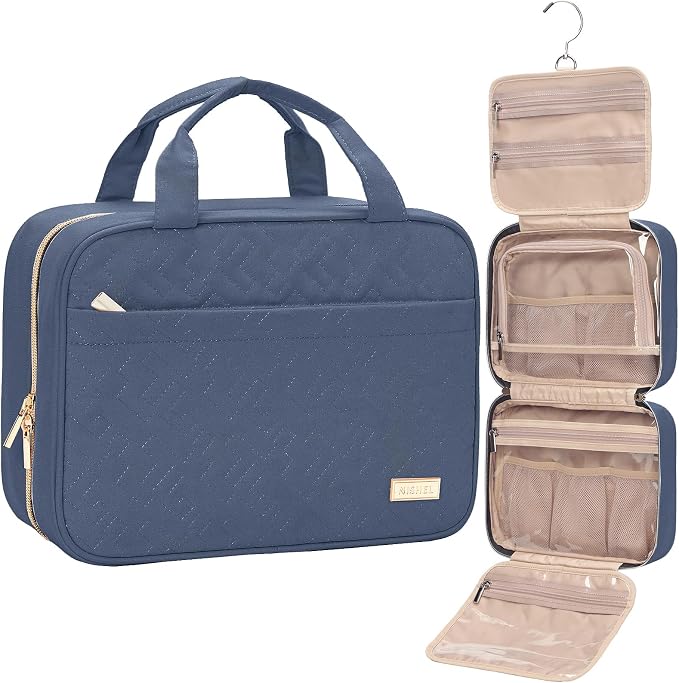 NISHEL Travel Toiletry Bag for women, Portable Hanging Organizer for Travel-Sized Shampoo, Conditioner, Brushes Set, Makeup Accessories, Medium Size, Aegean-Blue | for Travel-Sized Shampoo, Conditioner, Brushes Set, makeup Accessories, Medium Size, Aeg... by NISHEL