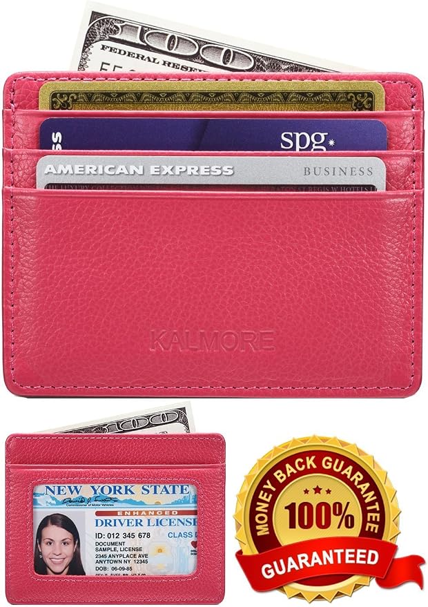 KALMORE womens Credit Holder Genuine Leather Slim Minimalist Card Case Wallet, Black With Id Window - Image 3