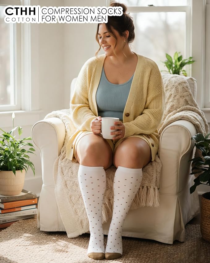 CTHH Soft Cotton Compression Socks for Women Men 20-30mmHg Knee High Socks | Support Circulation for Running, Flying, Nurses, Pregnancy (2 Pairs) - Image 2