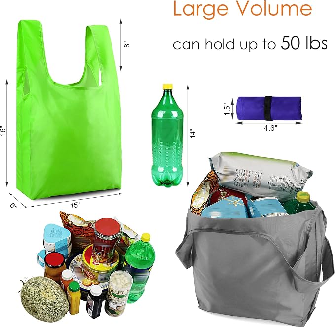 BeeGreen Colorful Reusable Grocery Bags Bulk Gifts 10-Pack - Large Tote with Zipper Pouch | Foldable & Washable Polyester Shopping Bags Heavy Duty Flower Lover Gifts Reusable Bag With Handles - Image 2