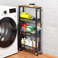 XYZLVSI Utility Slim Storage Cart on Wheels, 4 Tier Laundry Room Organizers | 5" W narrow shelf for small spaces, skinny rolling cart with wooden top and metal handle for kitchen/bathroom/Office/Dorm by XYZLVSI