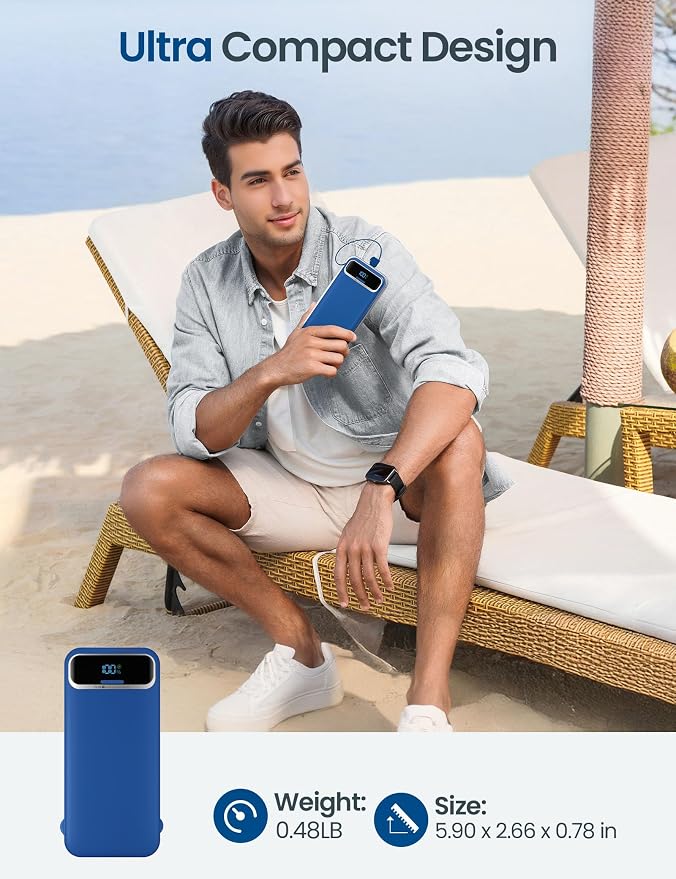 aonidi Portable Charger 12000mAh with Built-in Cables&AC Wall Plug, Navy | PD20W USB C Fast Charging,LED Display External Travel Power Bank,TSA approved Battery Pack for All iPhone,Samsung,Android - Image 8