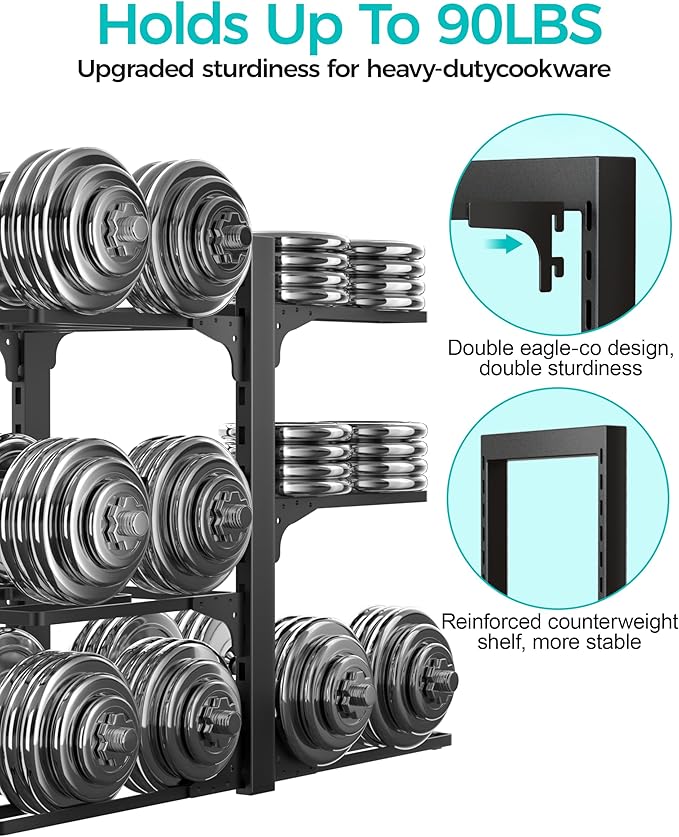 Pots and Pans Organizer Under Cabinet 13.8", 6-Tier Adjustable Rack | 2 DIY Modes, Tool-Free Assembly, Max 90 Lbs, Fits Cast Iron Pans, Dutch Ovens & Heavy Cookware, For Kitchen Cabinets - Image 5