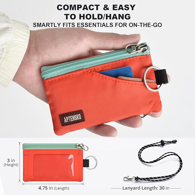 RFID Blocking Travel Wallet with Adjustable Lanyard, Small Nylon Zipper Pouch and Badge Holder for ID, Credit Cards, Cash, Keys, Commuters (Blazing Orange) - Image 4