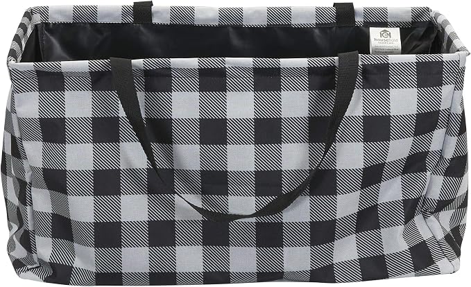 Household Essentials Black and White Plaid Krush Container All-Purpose Utility Tote - Image 11
