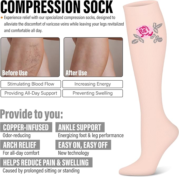 WITHYOU 3 Pairs Compression Socks for Women & Men 15-20 mmHg,Best Support for Nurses Running Hiking - Image 6
