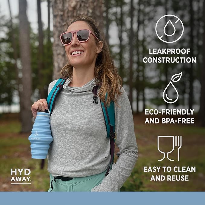 HYDAWAY 25oz Collapsible Water Bottle, Packable Leakproof for Travel | Large capacity design. Folds flat for carry-ons, day bags, hiking packs. Leakproof, BPA-free. - Image 3