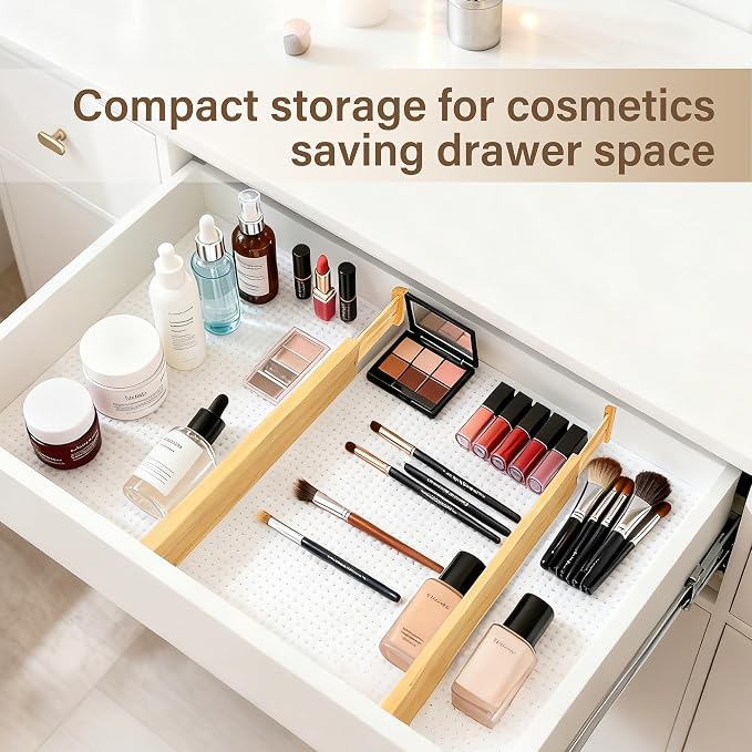 Adjustable Bamboo Drawer Dividers of 4, Expandable Organizers (16.9"-22.2") | Spring-Loaded Kitchen Drawer Organizer, Non-Slip Ends, 2.2" High, Easy Setup & Clean, for Kitchen, Dresser, Clothes, Bath - Image 7