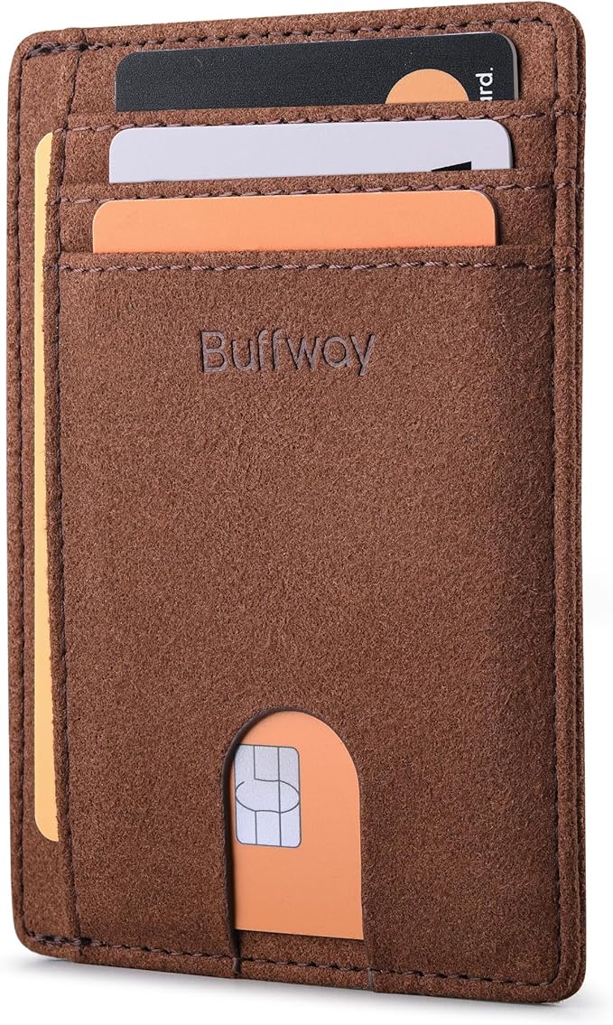Buffway Slim Minimalist Front Pocket RFID Blocking Leather Wallets for Men and Women - At Sahara Coffee by Buffway