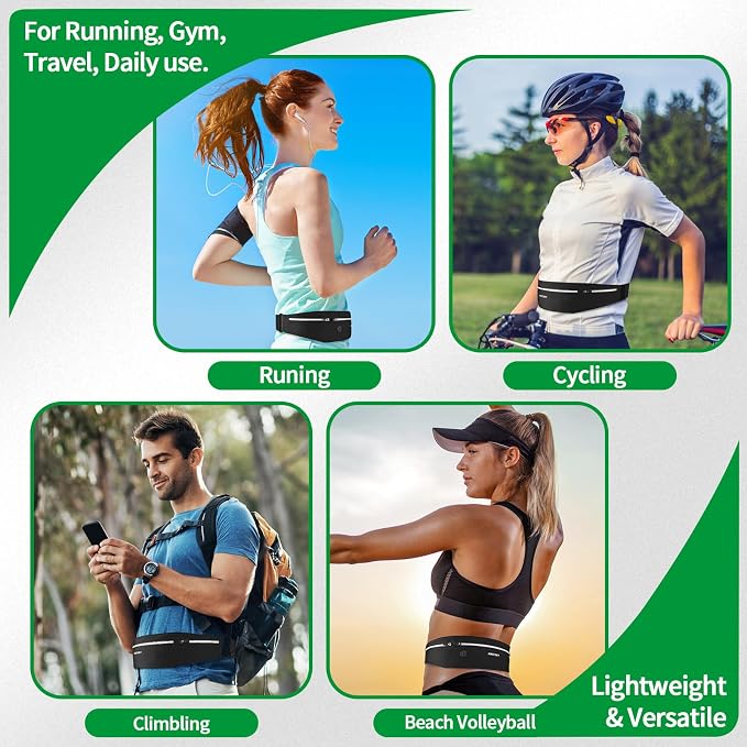 Slim Running Belt Fanny Pack for Men Women, Running Phone Holder, Waist Pack Runners Bag Money Belt with 3 Separate Zipper Pouch to Store Your Phone Key Money Safe, Waist Bag-Black - Image 5
