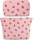 SOIDRAM 2 Pcs Makeup Bag Large Cosmetic Bag Toiletry Bag Makeup Pouch Travel Bag Organizer Cute Makeup Brushes Aesthetic Accessories Storage Bag for Women Pink Strawberry by SOIDRAM