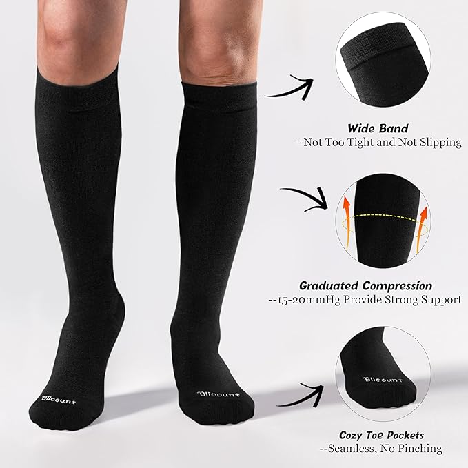Cotton Compression Socks for Women&Men 15-20mmHg Knee High Cute Support Sock for Nurses, Pregnant Women, Travel - Image 3