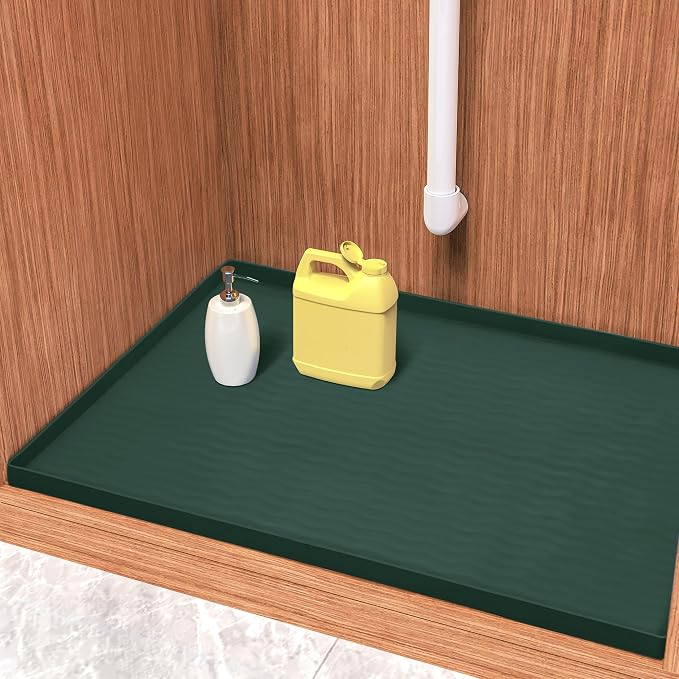 URMONA Waterproof Silicone Under Sink Mat 31'' x 22'' Shelf Liner for Kitchen and Bathroom, Cabinet and Counter Protector, Storage and Organizers, Litter Mat, Pet Cat Puppy Essentials(Green) by URMONA