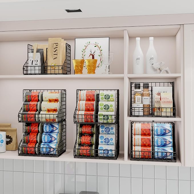 JKsmart 6 Pack Stackable Can Organizer for Pantry with Adjustable Dividers, Soda Can Organizer, Can Storage Dispenser Holds up to 84 Cans, Metal Wire Baskets Can Holder for Kitchen Cabinet Pantry - Image 3