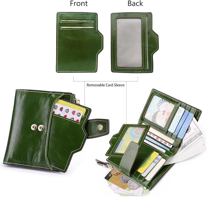 Women's RFID Blocking Leather Small Compact Bi-fold Zipper Pocket Wallet Card Case Purse with id Window - Image 3