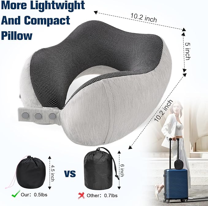 Cirorld Neck Pillow for Traveling, Travel Pillows for Airplanes,100% Pure Memory Foam Travel Neck Pillow, Adjustable Flight Pillow, Portable Plane Accessories with Eye Mask, Earplugs, Carry Bag - Image 7
