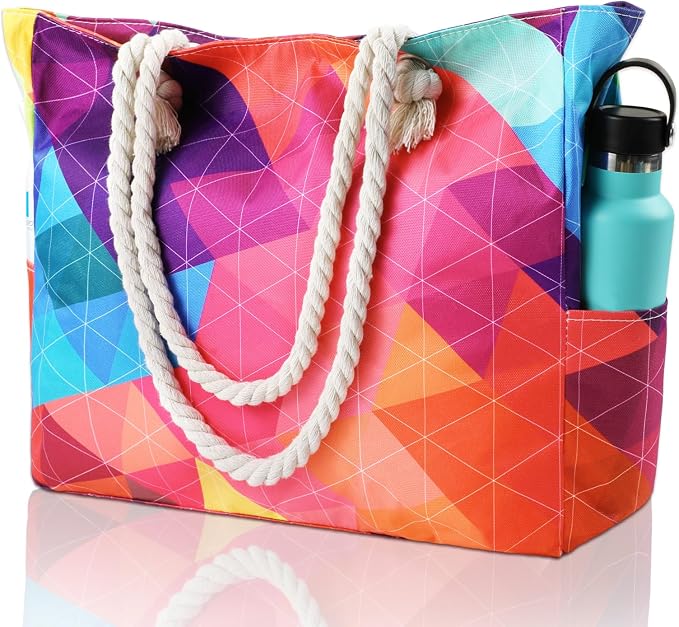 Clothirily Beach Bag for Women, Large Beach Tote Bag Waterproof with Zipper | Large Capacity Swim Pool Bag, Inner Pockets, Sandproof Foldable Beach Tote for Travel Essentials by Clothirily