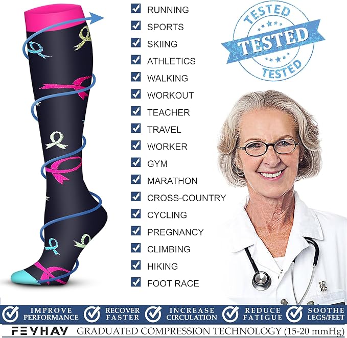 FEYHAY Copper Compression Socks (3 Pairs) 15-20 mmHg Circulation is Best Athletic & Daily for Men & Women, Running, Climbing - Image 5