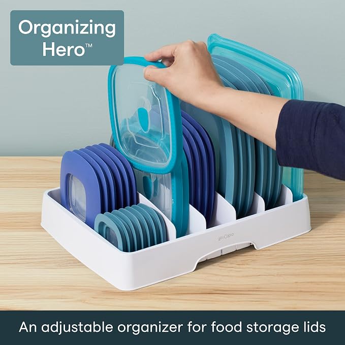 YouCopia StoraLid Food Container Lid Organizer for Kitchen Cabinet Storage with 5 Adjustable Dividers, 10.5''D × 13.4''W × 3.3''H, Large Classic Edition, White - Image 2
