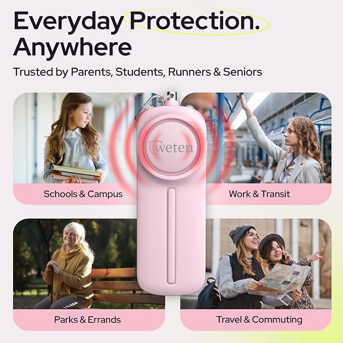Personal Safety Alarm Keychain for Women 130dB, 3 Pack, Black Pink Blue | LED Light, Panic Pin, Self-Defense Siren Device, Emergency Whistle Alternative for College, Travel, and Night Walk - Image 6
