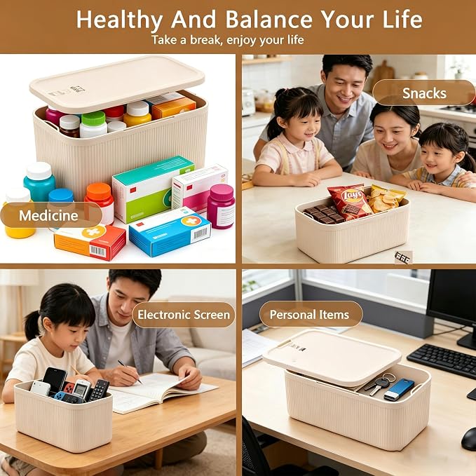 Lockable Storage Box, Plus Lock Box with Code – 2 inch Taller Version for Medication Safe, Phone Jail, Food Snacks, First Aid Kits, Refrigerator, Office, School, Home, Travel Gift (Beige) - Image 6