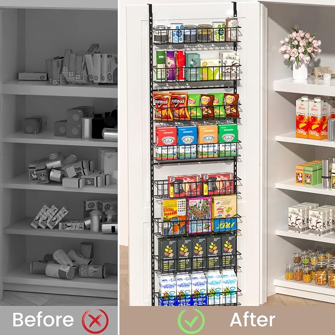 ElegantArray 10-Tier Pantry Door Organizer, Black | Over The Door Rack, Hanging Spice Rack Shelves, Kitchen & Bathroom Storage, Home Office & Laundry Room - Image 5