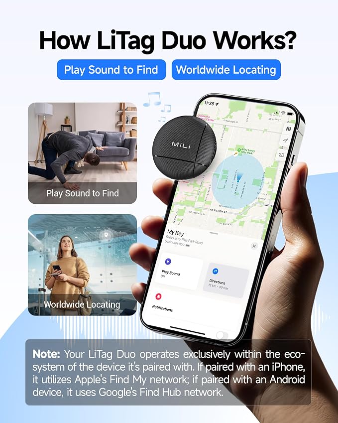 MiLi Air Tracker Tags for iOS and Android Bluetooth Tracker with case | for Apple Find My/Google Find Hub. Key Finder Item Locator for Luggage, Bags,Suitcase,Keys - Image 2