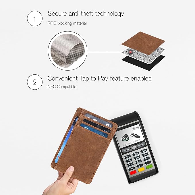 Leather Slim Minimalist RFID Blocking Front Pocket Wallet, Dark Cognac - Image 5
