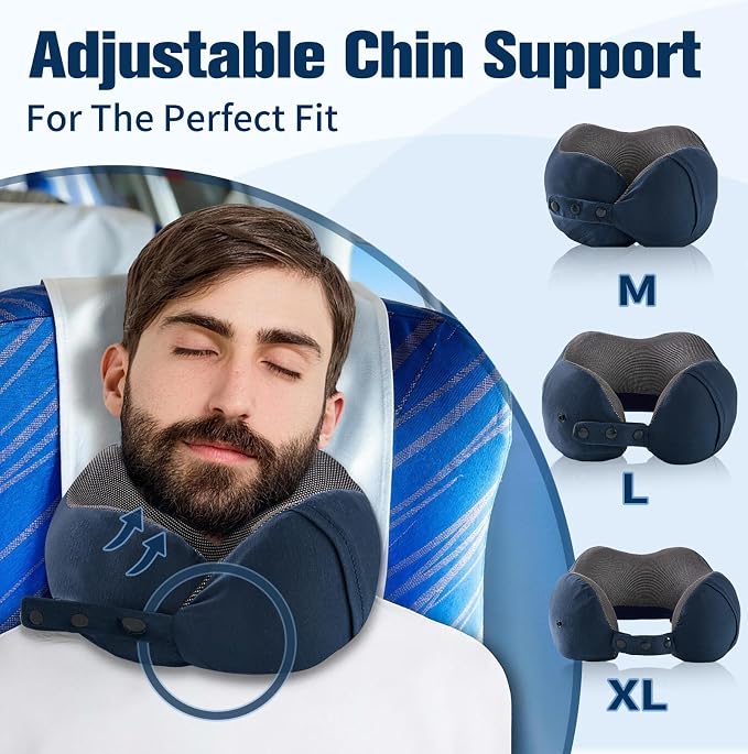 Cirorld Neck Pillow for Traveling, Travel Pillows for Airplanes,100% Pure Memory Foam Travel Neck Pillow, Adjustable Flight Pillow, Portable Plane Accessories with Eye Mask, Earplugs, Carry Bag - Image 3