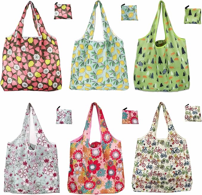 6 Pack Reusable Grocery Bags Heavy Duty with Handles, Reusable Shopping Bags for Women, Foldable, Washable for Store, Travel by Unknown