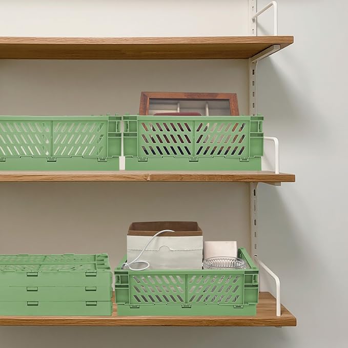 2 Pack Mini Foldable Small Plastic Baskets for Organizing and Storage，Collapsible Storage Crates,Mini Bins for Home Kitchen Bedroom Bathroom Office (Green, Large 10x6.5x4) - Image 7