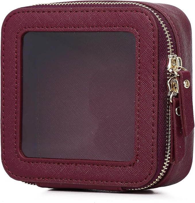 Pinkmik Small Clear Mini Makeup Bag, Burgundy, MINI | Cosmetic Case & Toiletry Bag, Zipper Closure, Purse Organizer, Car Essentials by Pinkmik