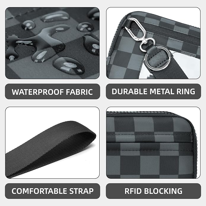 FODOKO Wristlet wallets for Women RFID crossbody bags with 4 Zippers | Checkered quilted nylon with credit card slots, cell phone organizer, and coin purse for travel and everyday carry - Image 5