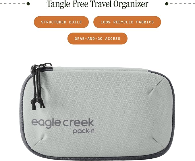 Eagle Creek Pack-It E-Tools Organizer Mini, Storm Grey | Padded Travel Tech Organizer for Small Accessories, Internal Stretch Pockets, Internal Elastic Loops, Recycled Fabric - Image 2