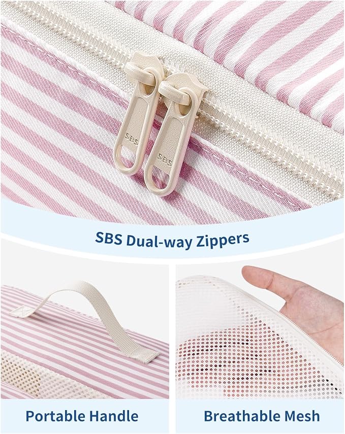 Narwey 7 Set Striped Packing Cubes for Travel Carry on Suitcase, Durable Packing Organizers Bag for Kids Women Men, Duffle Bags Backpack Travel Essentials Accessories (Dusty Pink Stripe) - Image 4